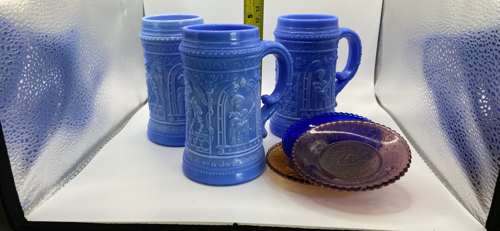 Blue Slag Milk Glass Steins And Pairpoint Plates - image 2 of 12