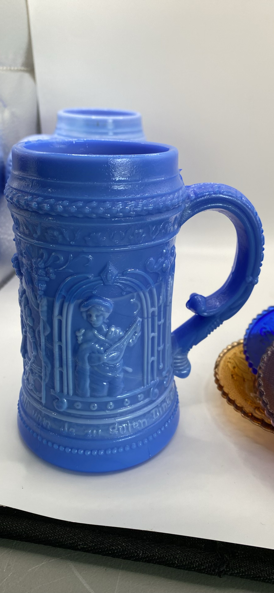 Blue Slag Milk Glass Steins And Pairpoint Plates - image 7 of 12
