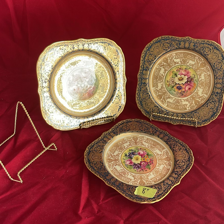 Vintage Royal Worcester 1941 22k Gold Border Square Plates (3) - image 1 of 11