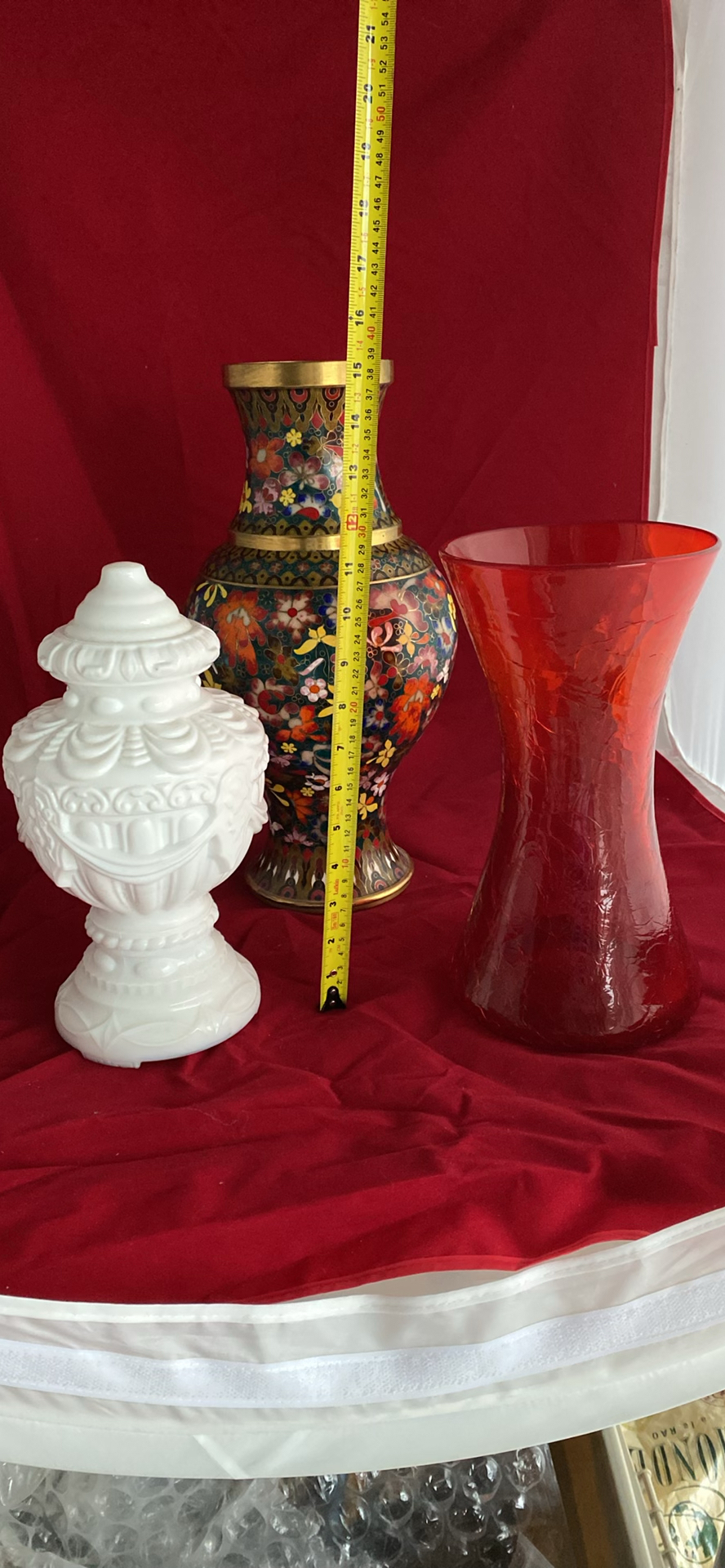 Cloisonne Large Mille Fleurs Vase, Antique Milk Glass - image 2 of 9