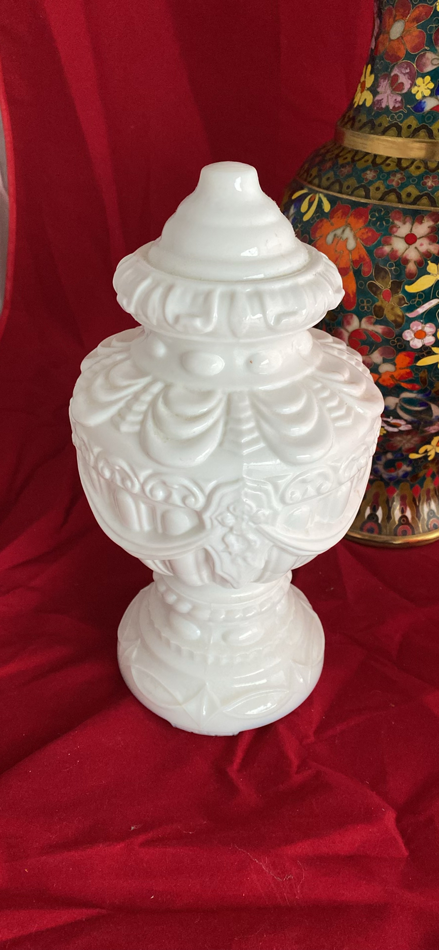 Cloisonne Large Mille Fleurs Vase, Antique Milk Glass - image 3 of 9