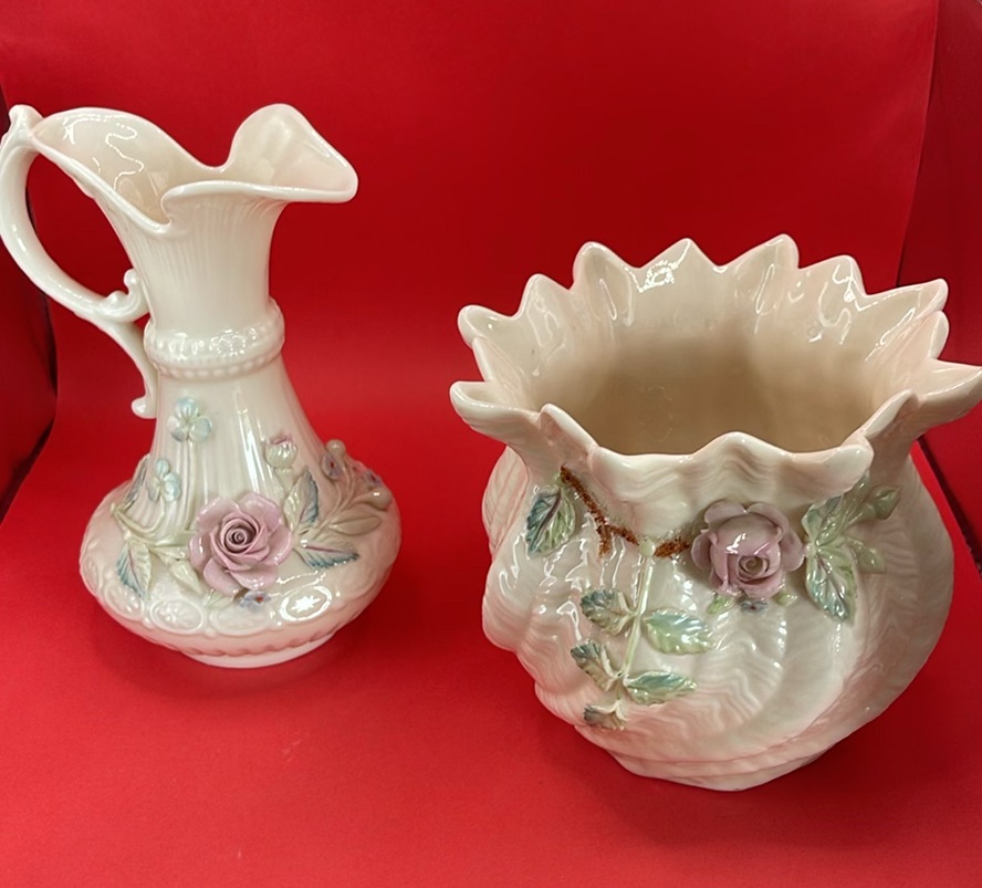 Belleek Vase And Ewer - image 1 of 12