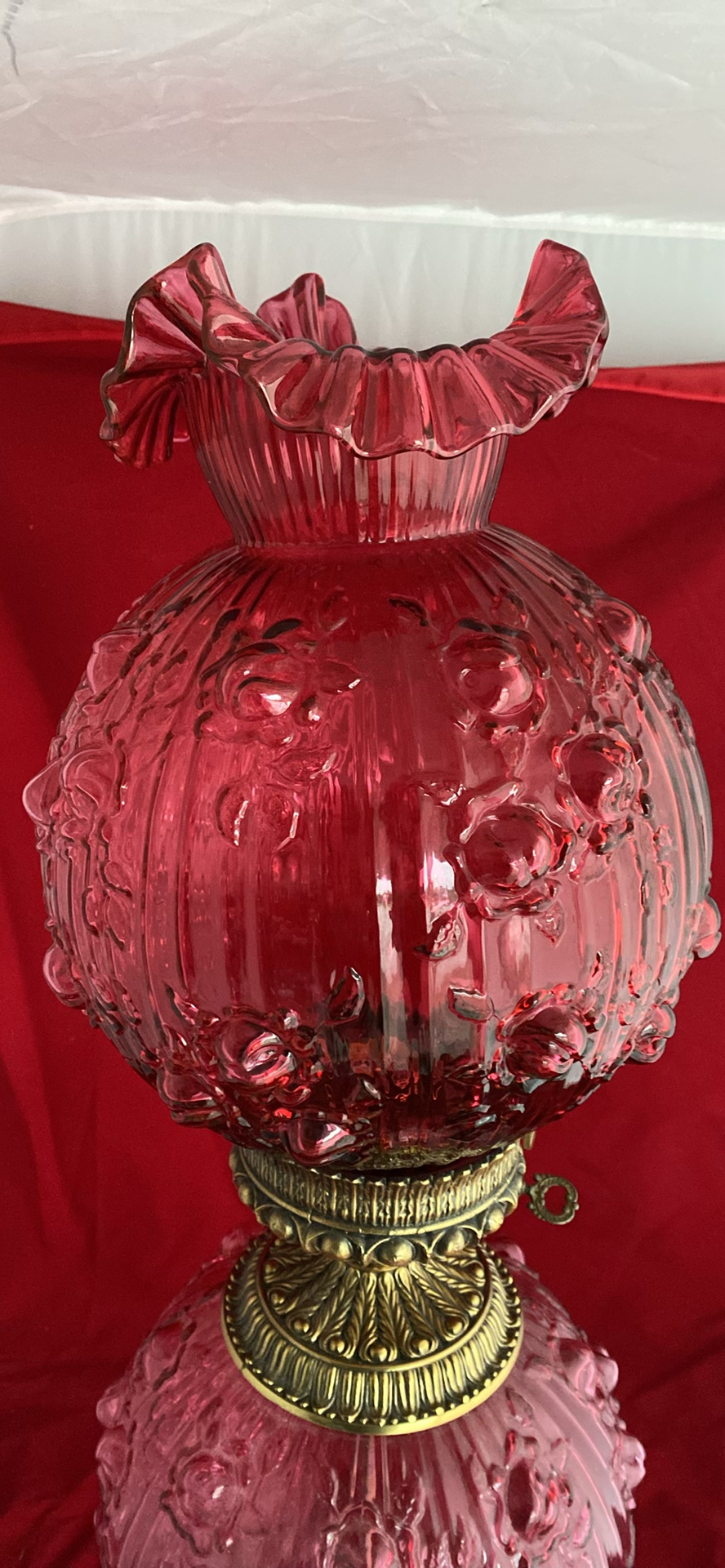 Fenton Cranberry Glass Gone with the Wind Lamp - image 3 of 8