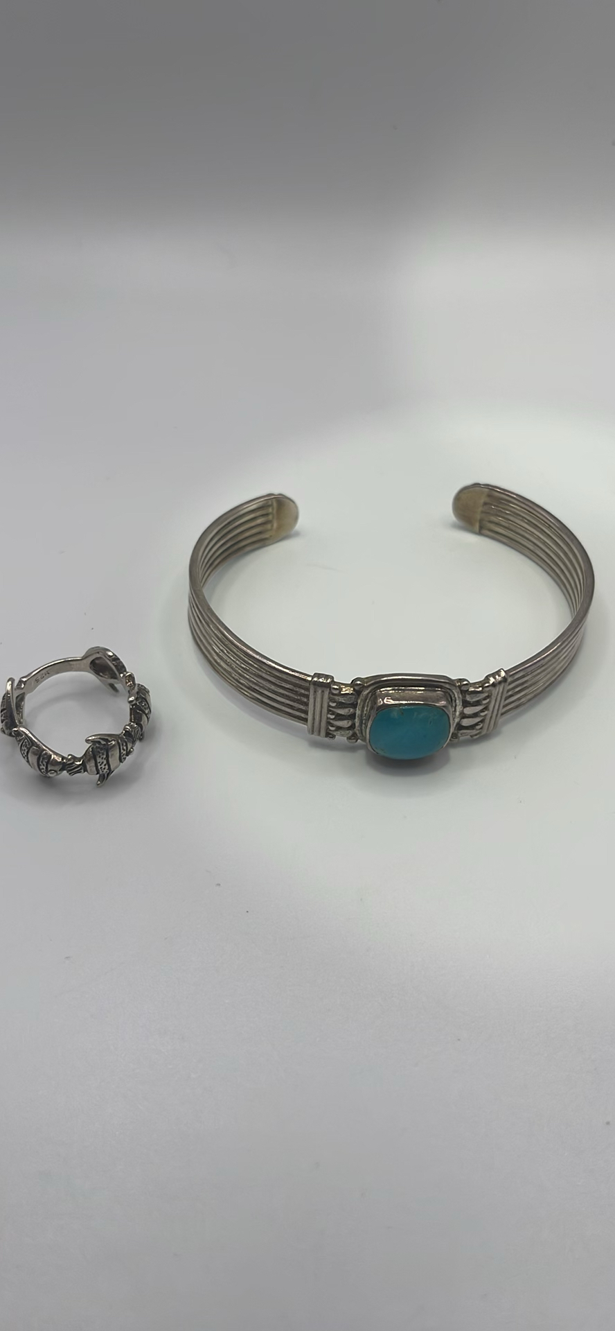 Silver Cuff Bracelet And Fish Ring - image 1 of 12
