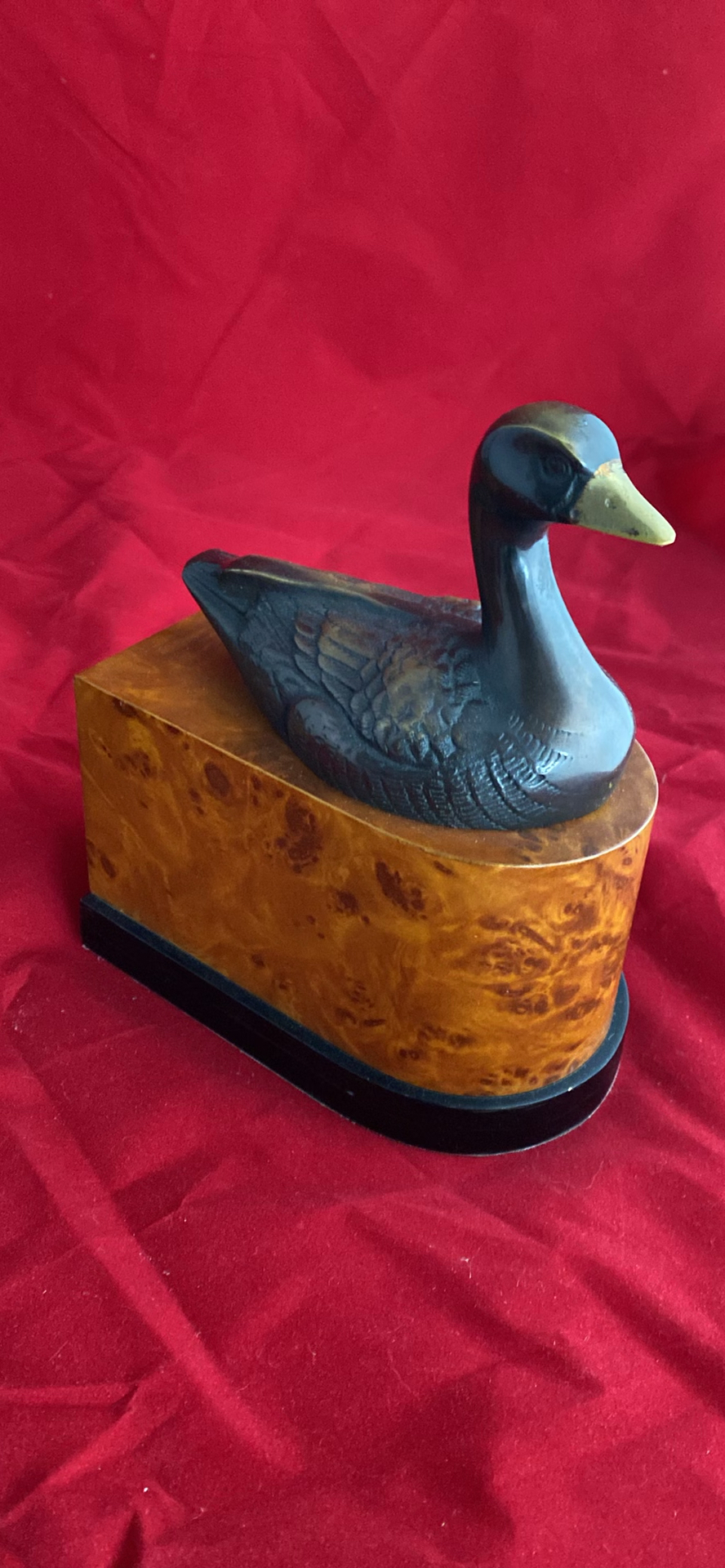 1930's Art Deco Ebonized Brass Duck Bookends on Burlwood Bases and Brass Bird - image 6 of 8