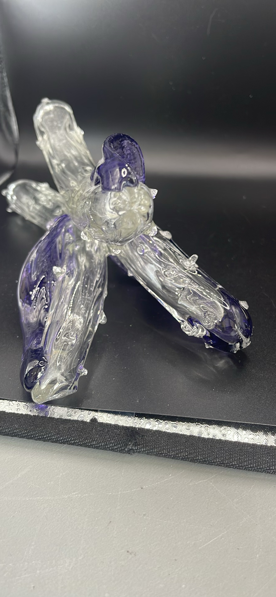 Pair of Antique Victorian Cut Crystal Magnum Decanters Strawberry Diamond 19thC And Vintage MCM Textured Bark Glass Triple Bud Vases Amethyst Feet - Pair - image 16 of 19