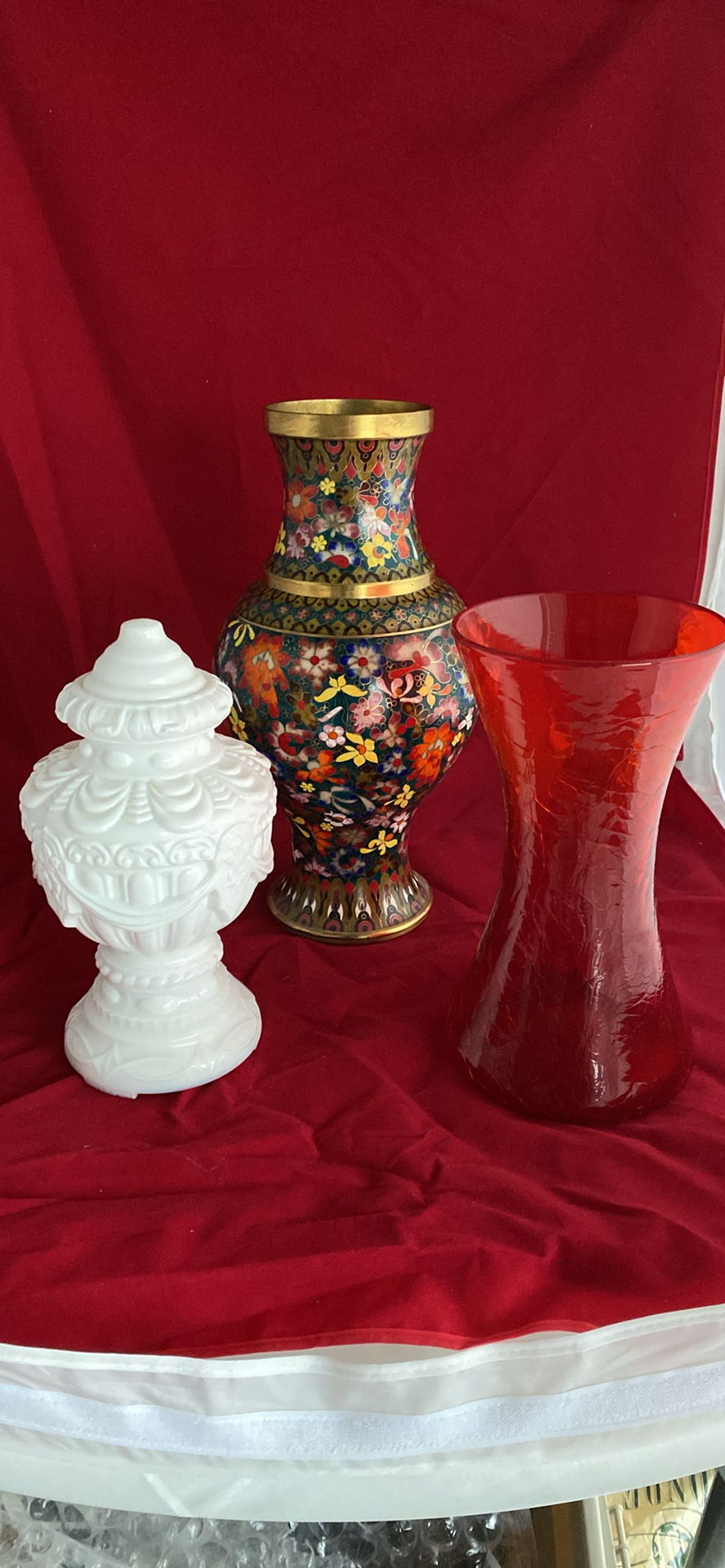 Cloisonne Large Mille Fleurs Vase, Antique Milk Glass - image 1 of 9