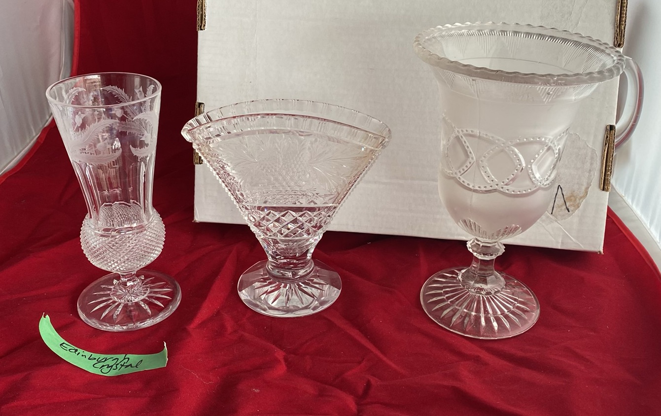 Edinburgh Crystal Thistle Vase, Lead Crystal Fan Vase And An Antique Celery Frosted Vase - image 1 of 15