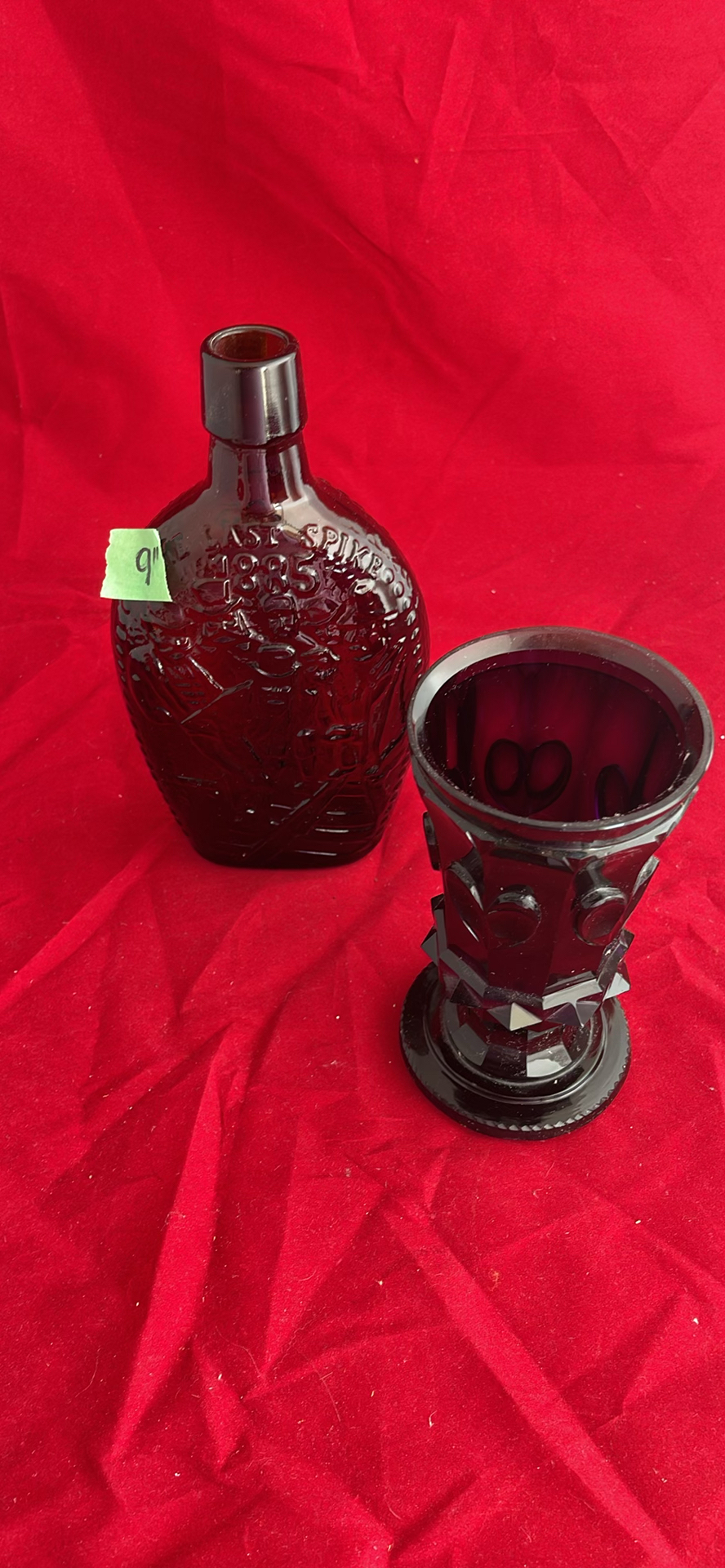 St Clair Amber Glass Bottle And Glass Vase/Goblet With Hearts - image 1 of 9