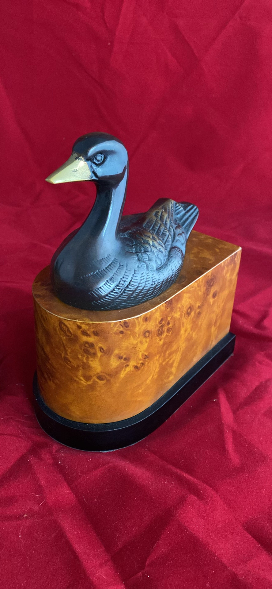 1930's Art Deco Ebonized Brass Duck Bookends on Burlwood Bases and Brass Bird - image 5 of 8