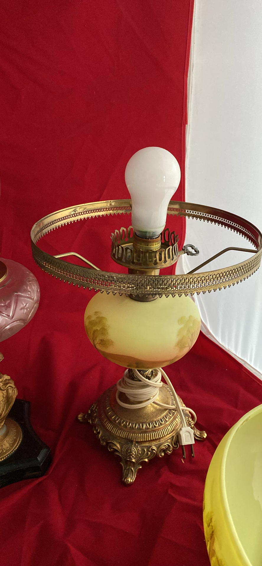 MCM Table Lamp, Fenton Burmese Glass lamp, Antique Figural kerosene Lamp - image 6 of 10