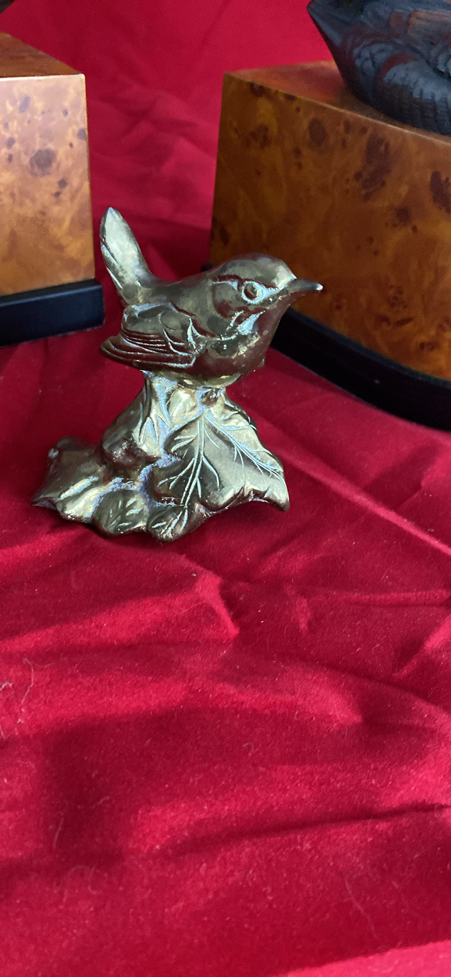 1930's Art Deco Ebonized Brass Duck Bookends on Burlwood Bases and Brass Bird - image 7 of 8