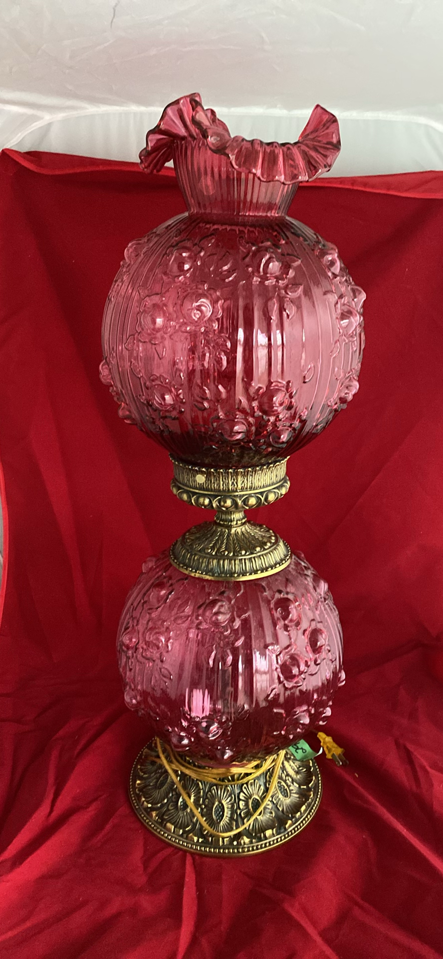 Fenton Cranberry Glass Gone with the Wind Lamp - image 6 of 8