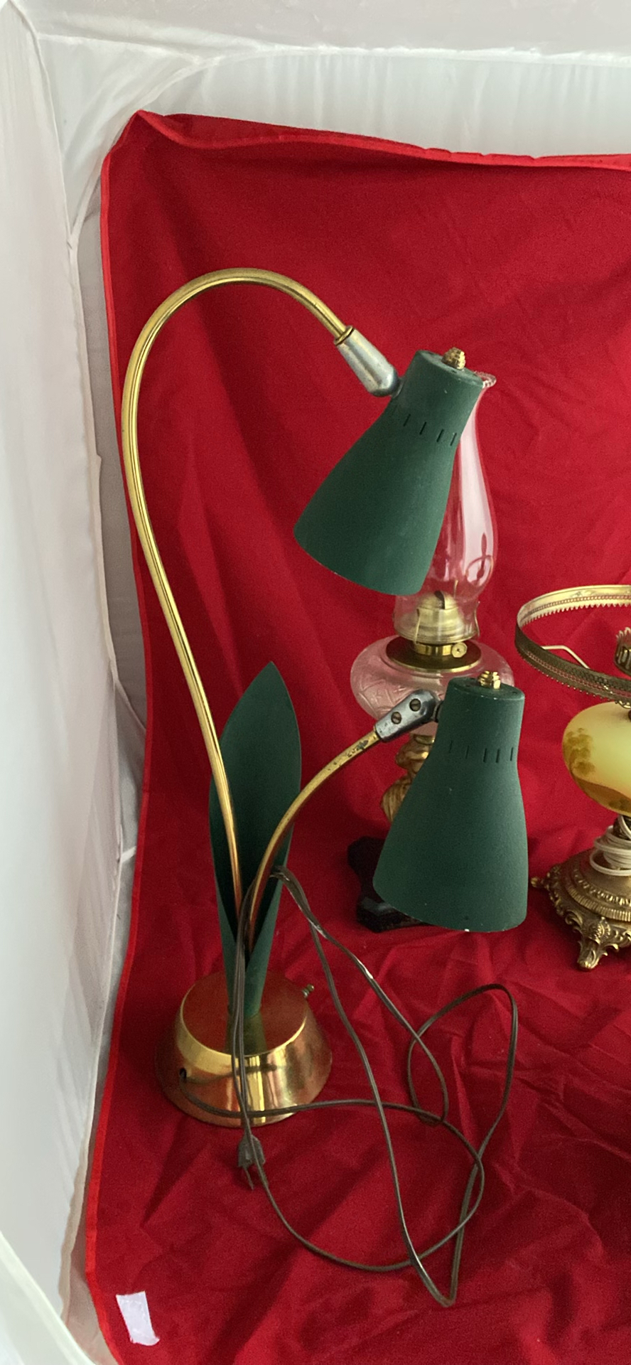 MCM Table Lamp, Fenton Burmese Glass lamp, Antique Figural kerosene Lamp - image 4 of 10