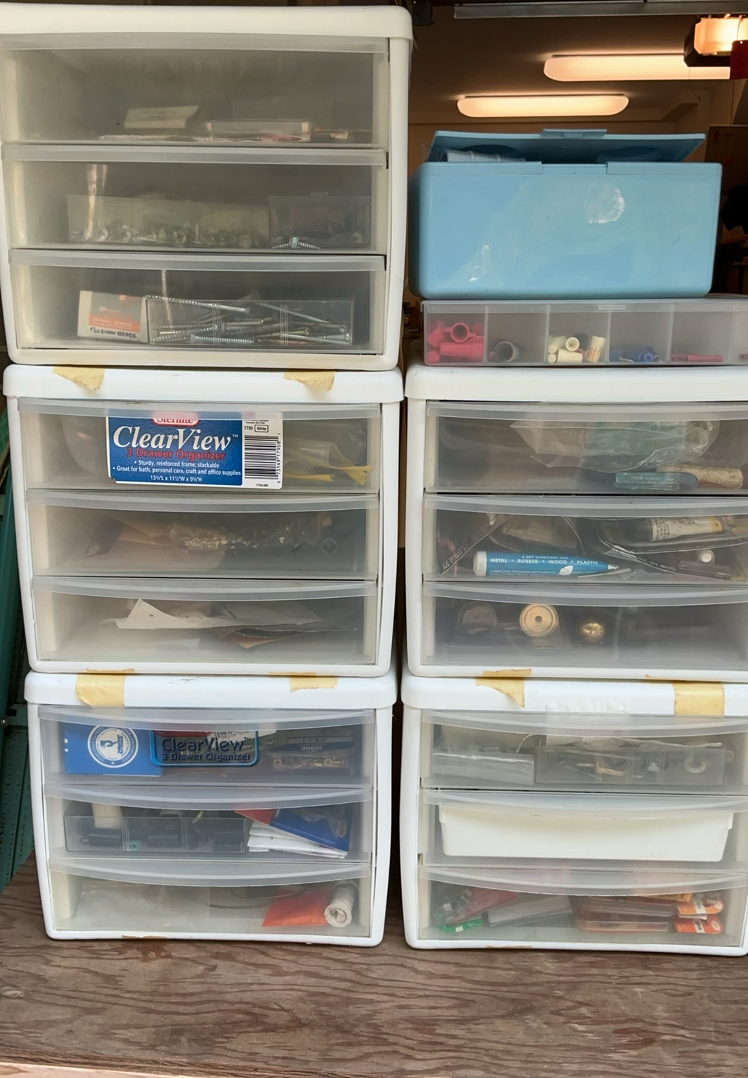 Assorted hardware and fasteners in plastic drawers - image 1 of 17