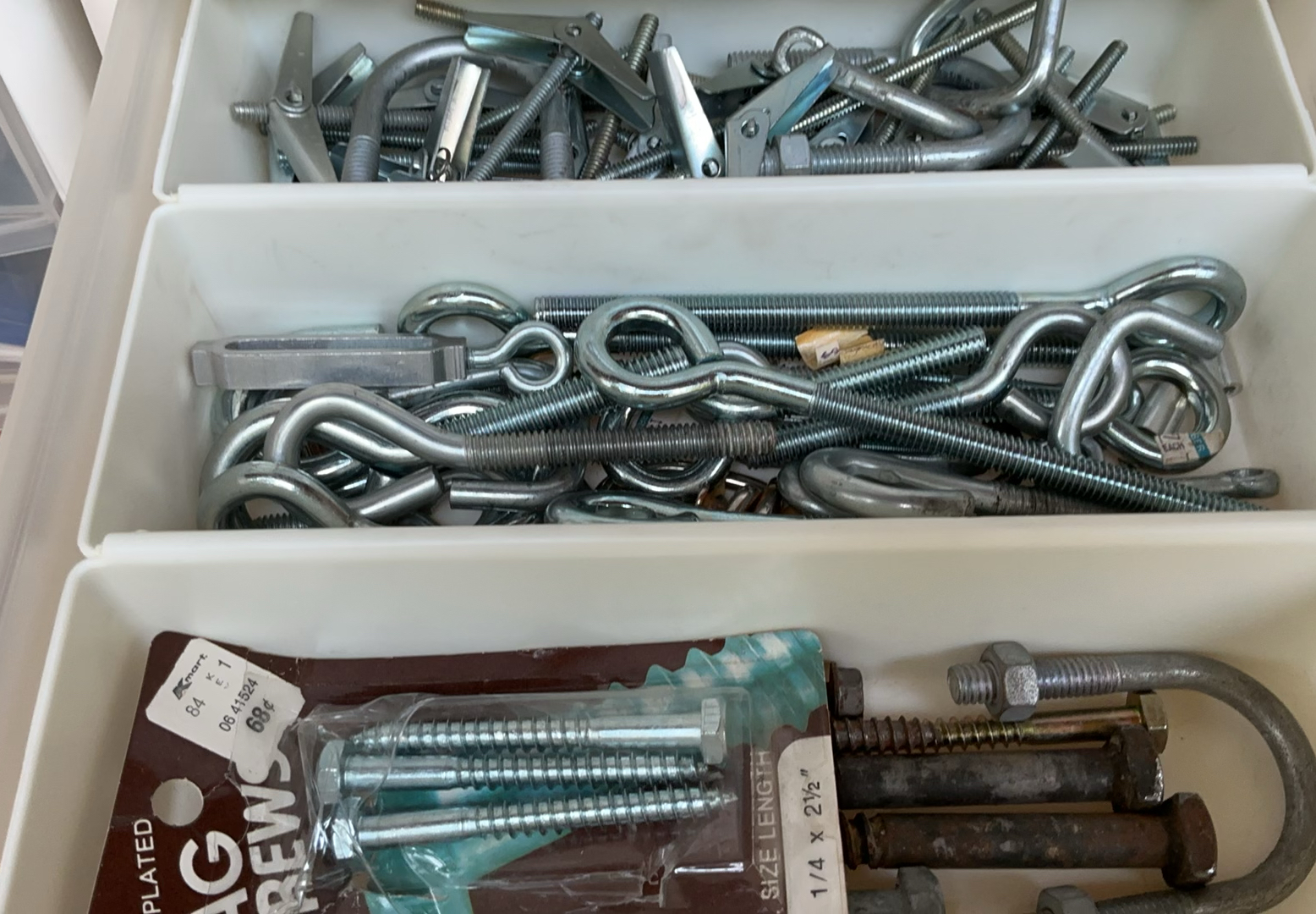 Assorted hardware and fasteners in plastic drawers - image 4 of 17