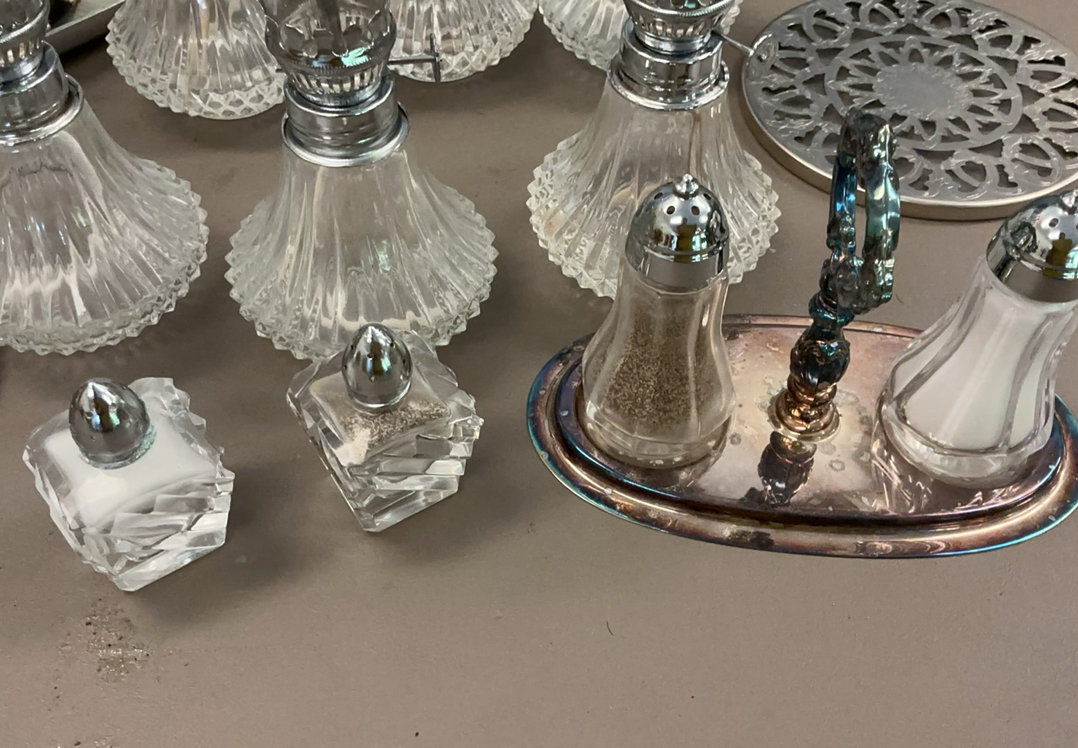 vintage small glass oil lamps, silver plate, etc. - image 3 of 4