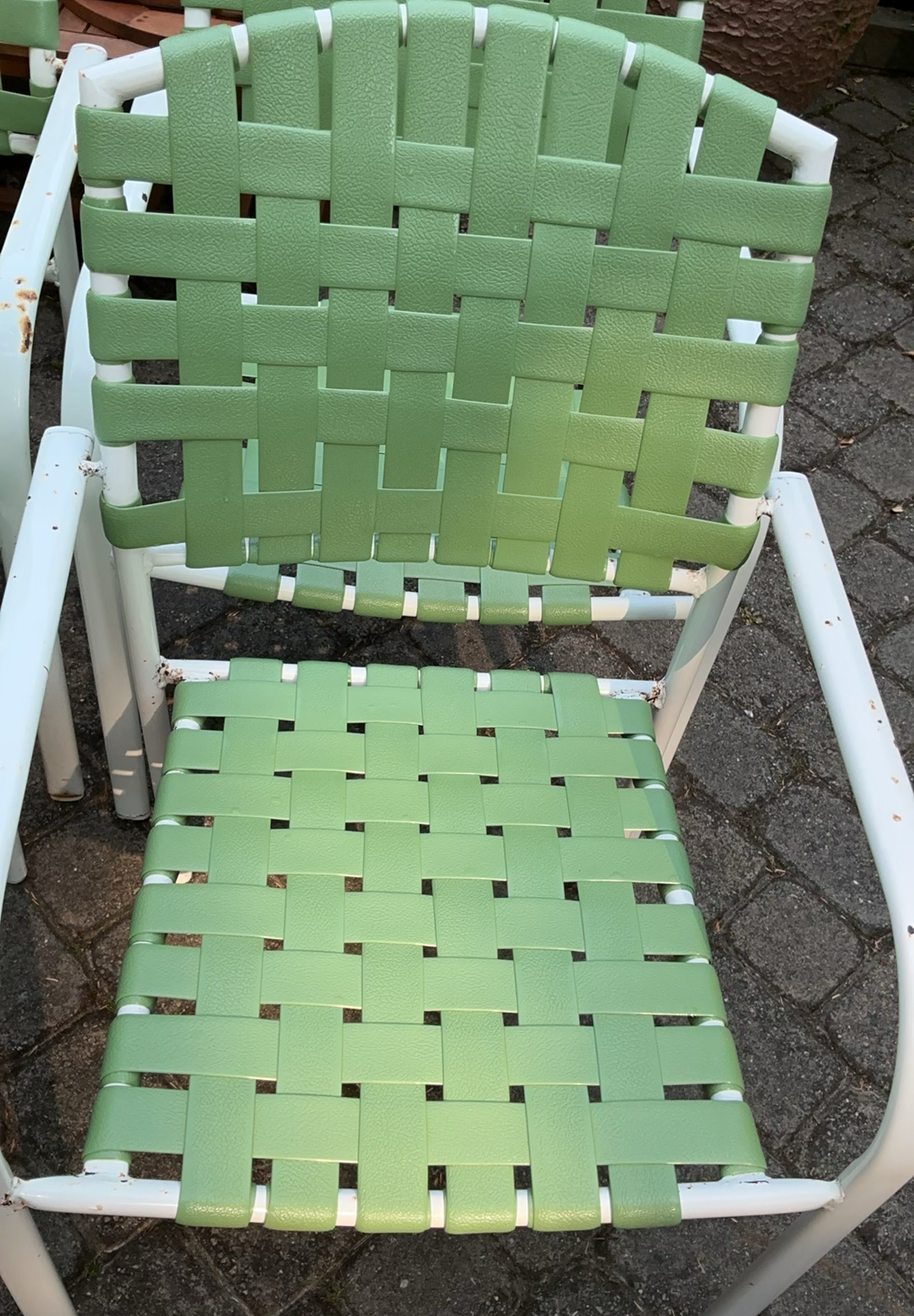 6 White Metal & Green Vinyl Patio Chairs - image 2 of 5