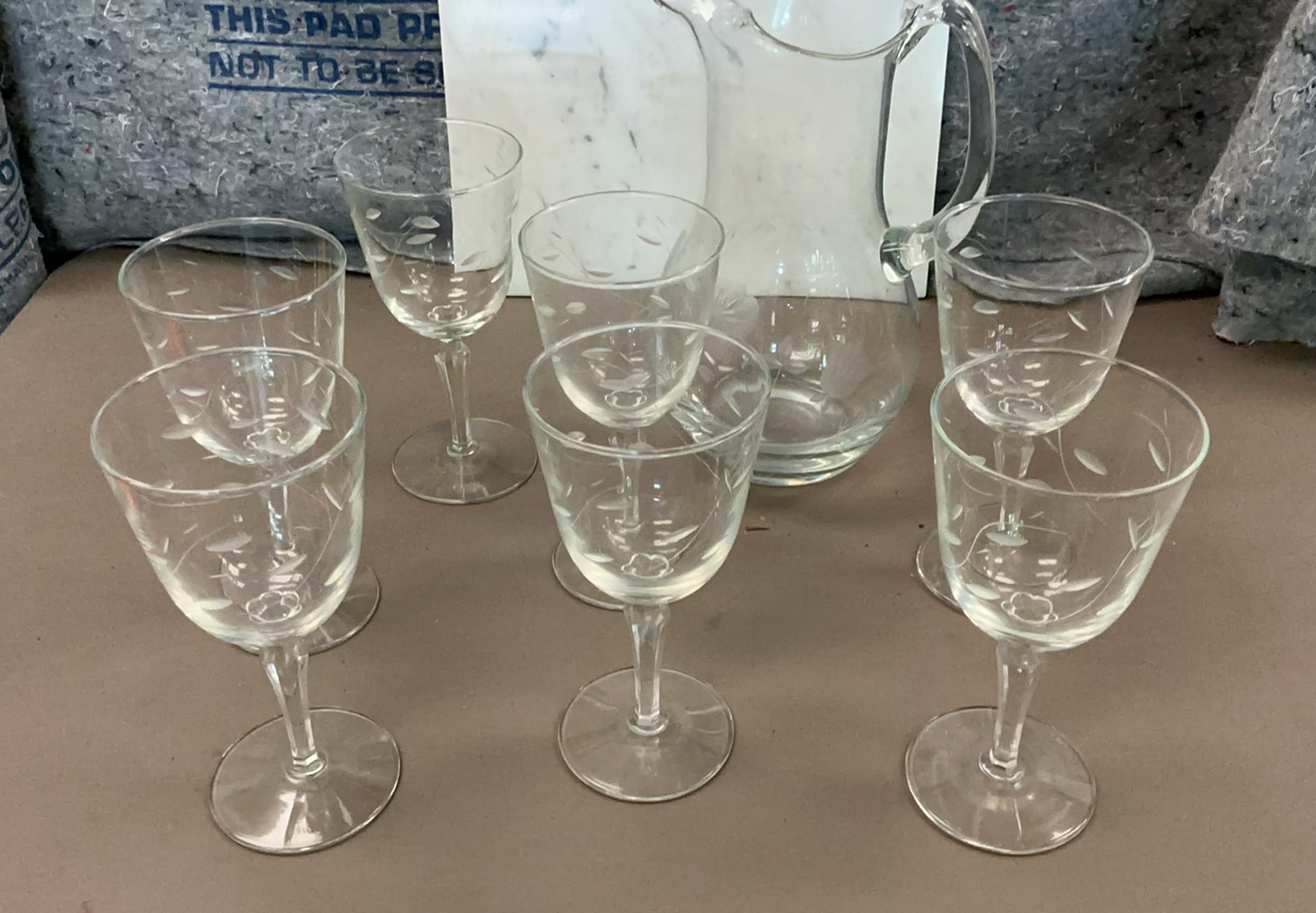 7 Etched Wine Glasses, Water pitcher - image 1 of 3