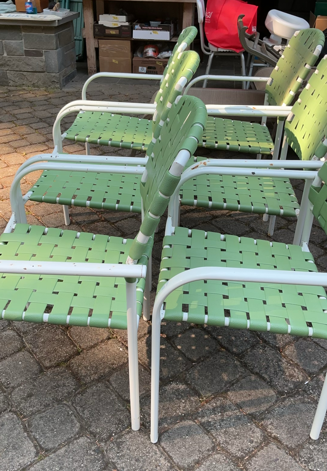 6 White Metal & Green Vinyl Patio Chairs - image 3 of 5