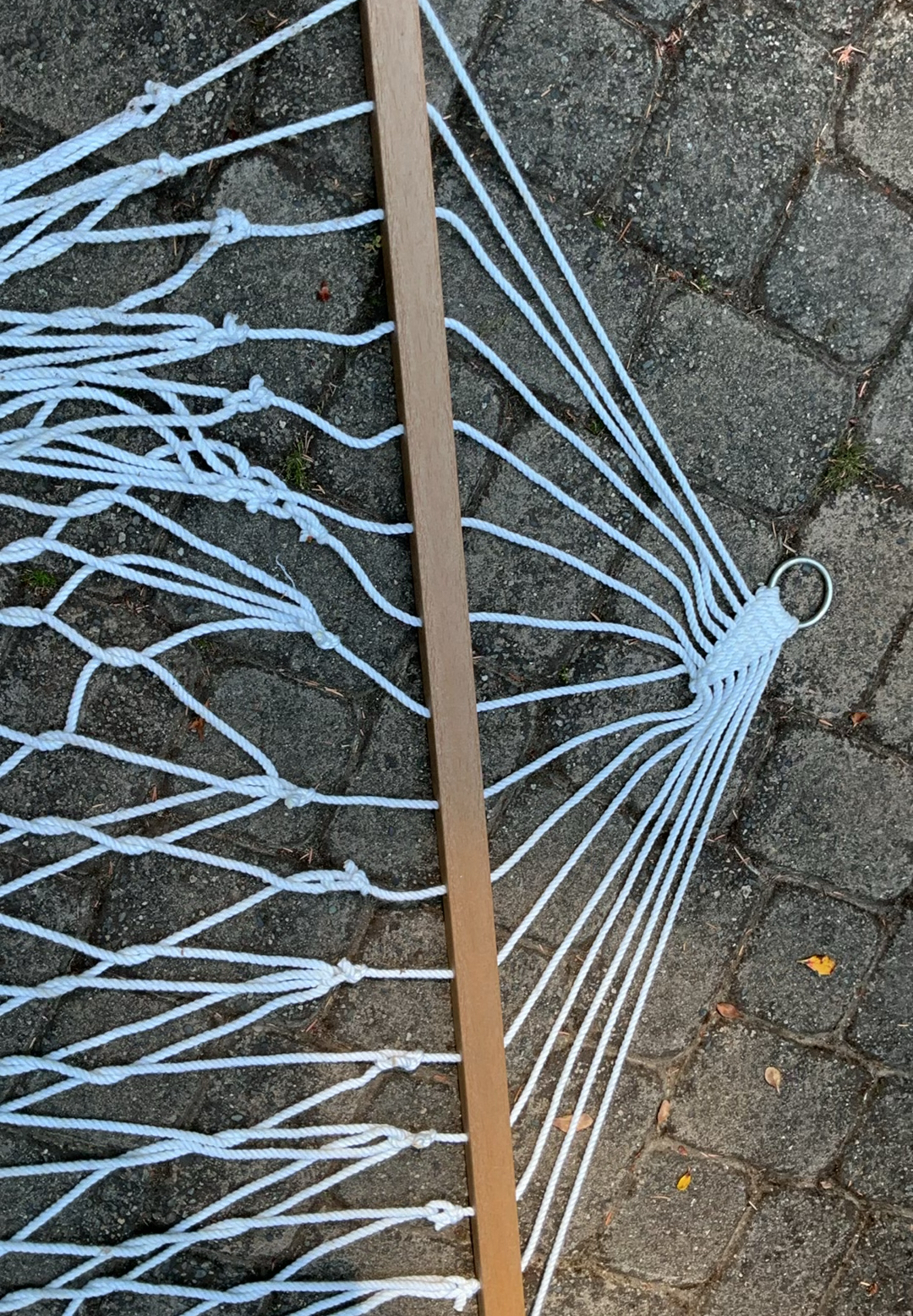White rope hammock with wooden spreader bars - image 2 of 3