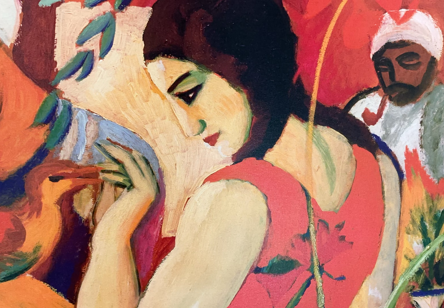 Large Brightly Colorful Canvas of painting titled 'Oriental Woman', by Mackie - image 3 of 7