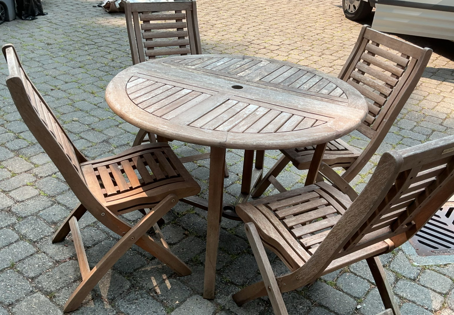 Weathered Teak Patio Dining For 4, With Stand And Cover For Storage - image 1 of 8