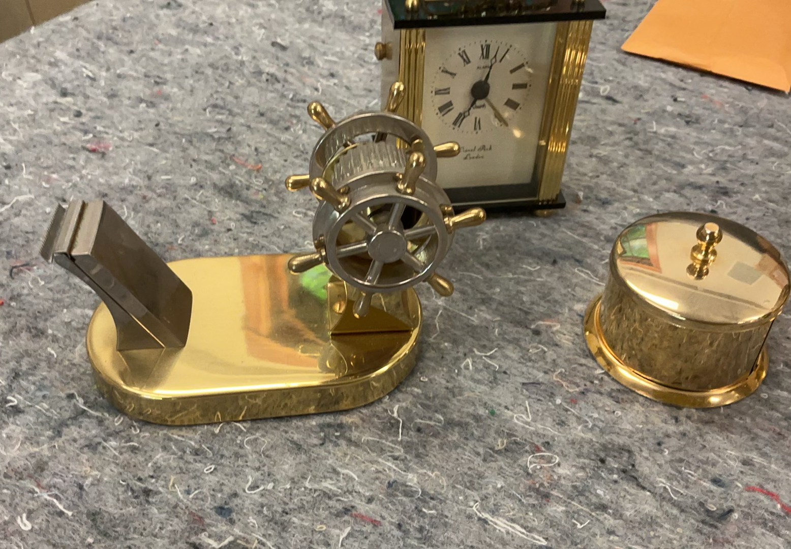 Brass Chelsea nautical clock set with barometers and ship wheel - image 5 of 5