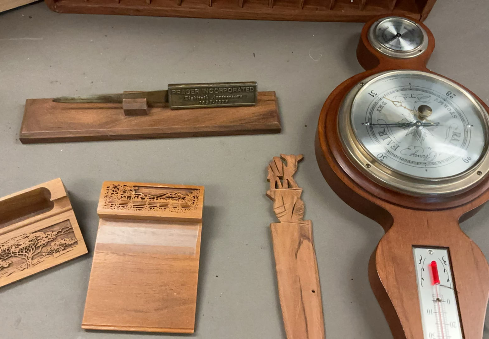 Assorted wooden desk clocks, organizers and carved boxes - image 5 of 7