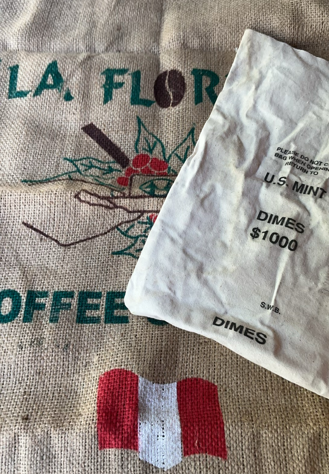 Vintage Bags, Large Burlap Sack from Peru And Bank Bag - image 1 of 6