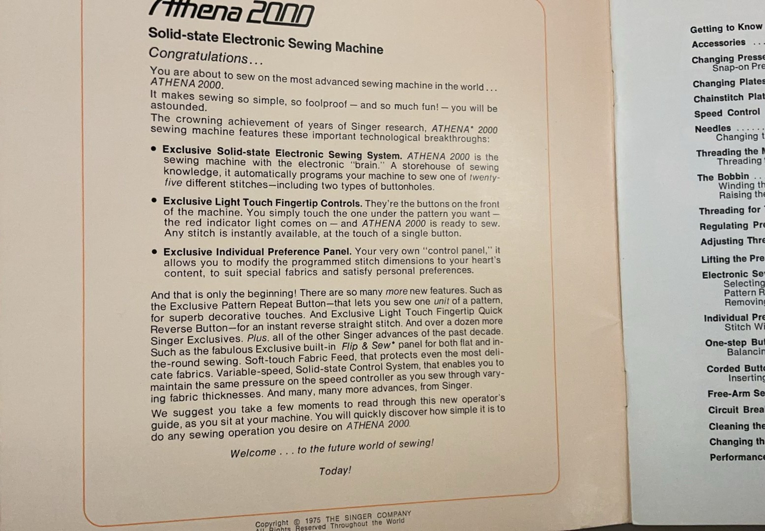 Singer Athena 2000 Sewing Machine 1975 - image 7 of 9