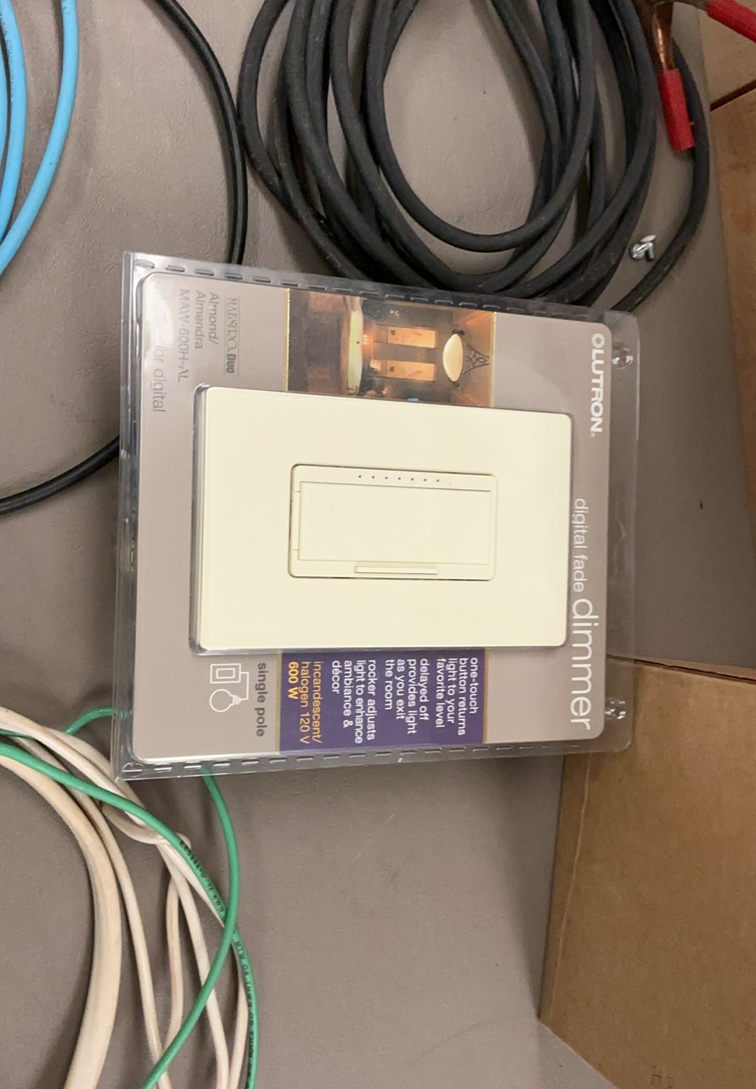 Assorted electrical cables, dimmer, and wall plates - image 2 of 4
