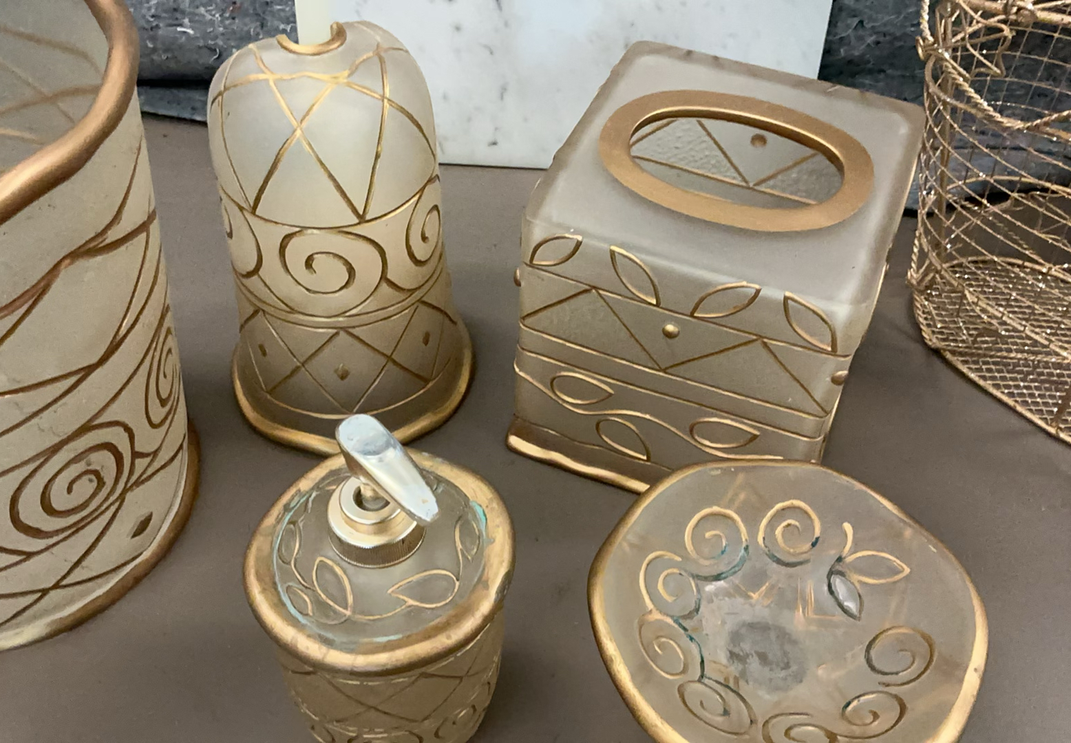 Gold-tone bathroom vanity decor set - image 3 of 4