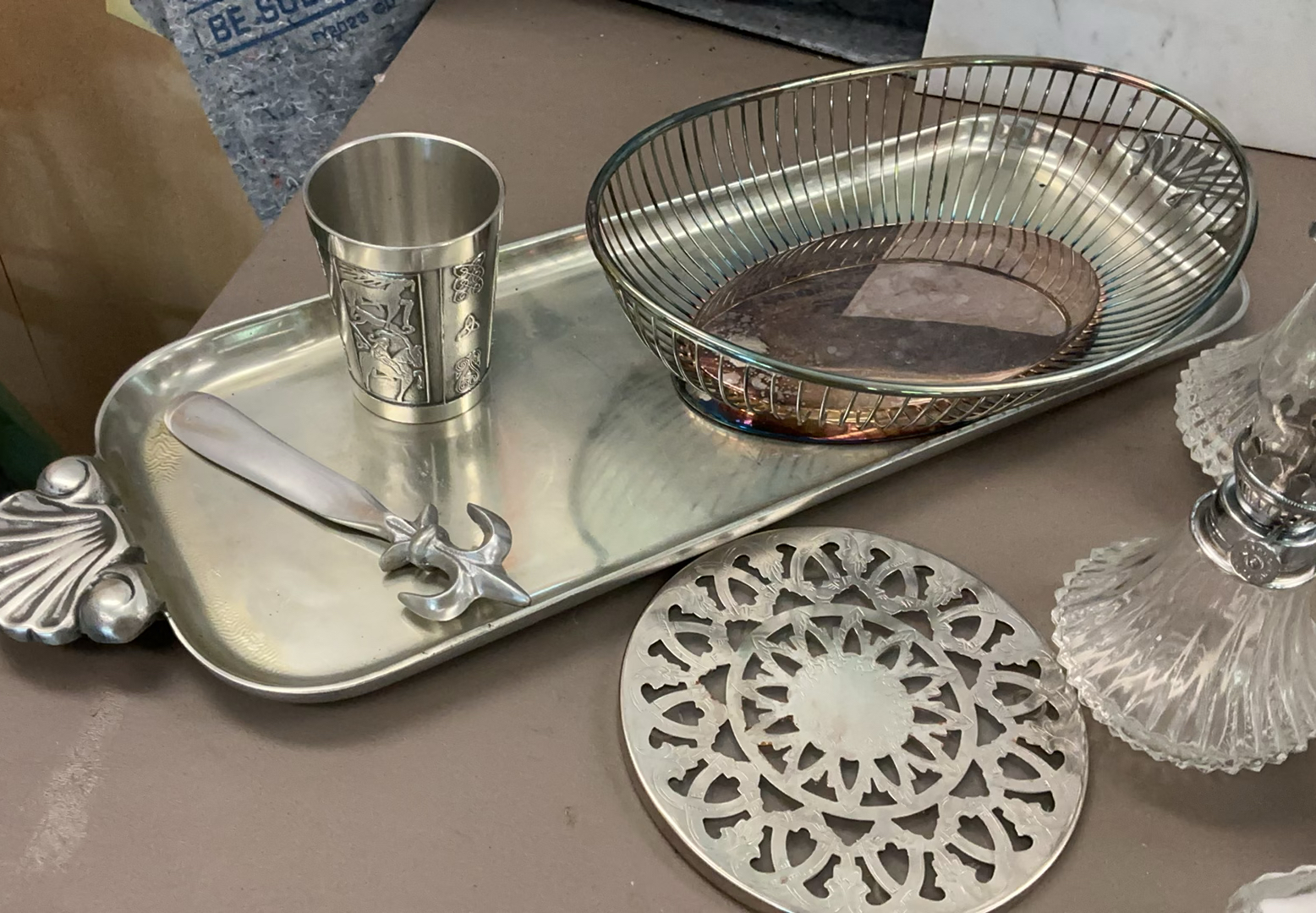 vintage small glass oil lamps, silver plate, etc. - image 4 of 4