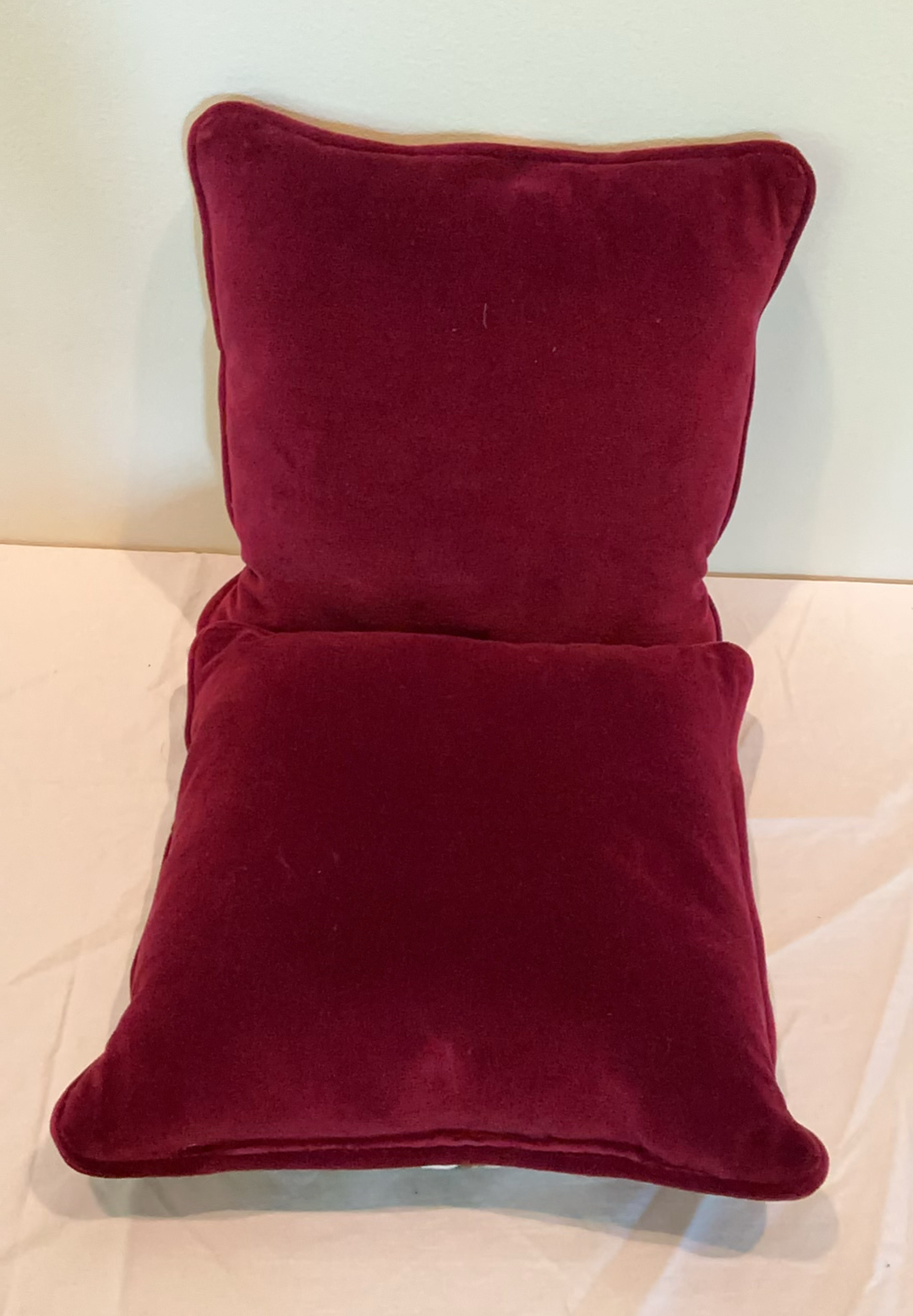 Burgundy velvet cushions with peacock tapestry pillows - image 5 of 7