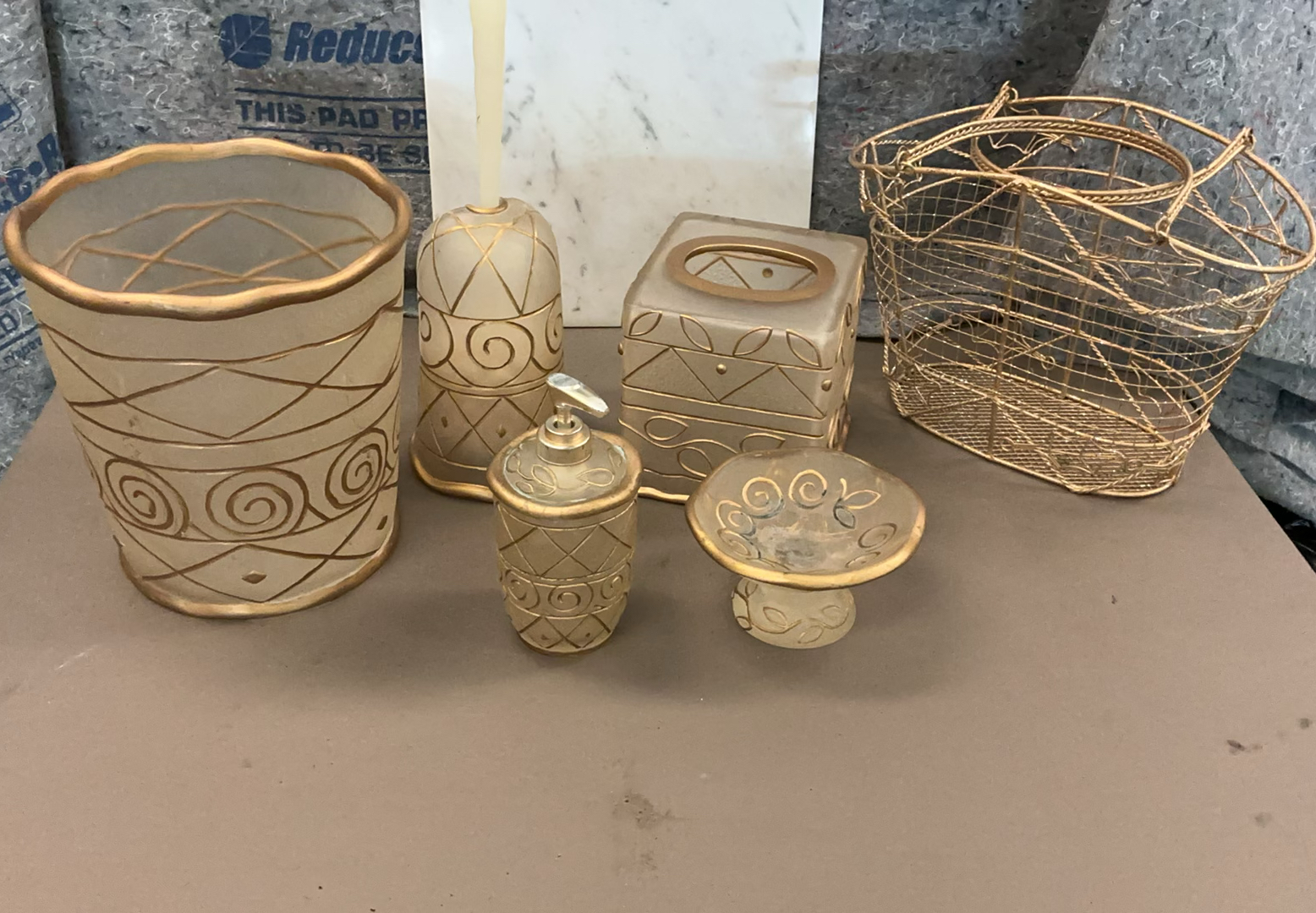 Gold-tone bathroom vanity decor set - image 1 of 4