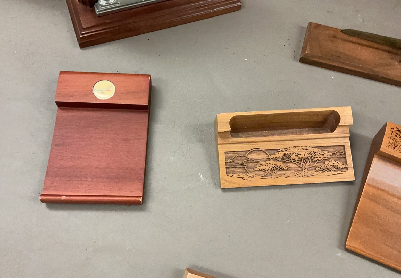 Assorted wooden desk clocks, organizers and carved boxes - image 4 of 7