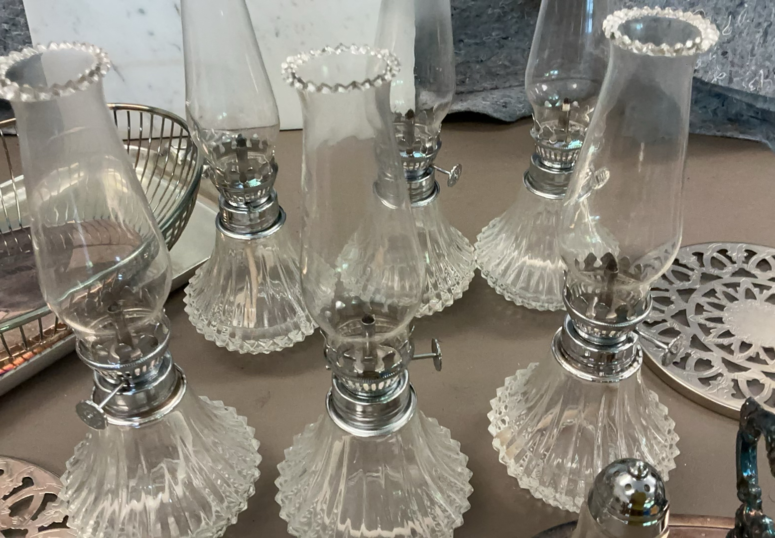 vintage small glass oil lamps, silver plate, etc. - image 2 of 4