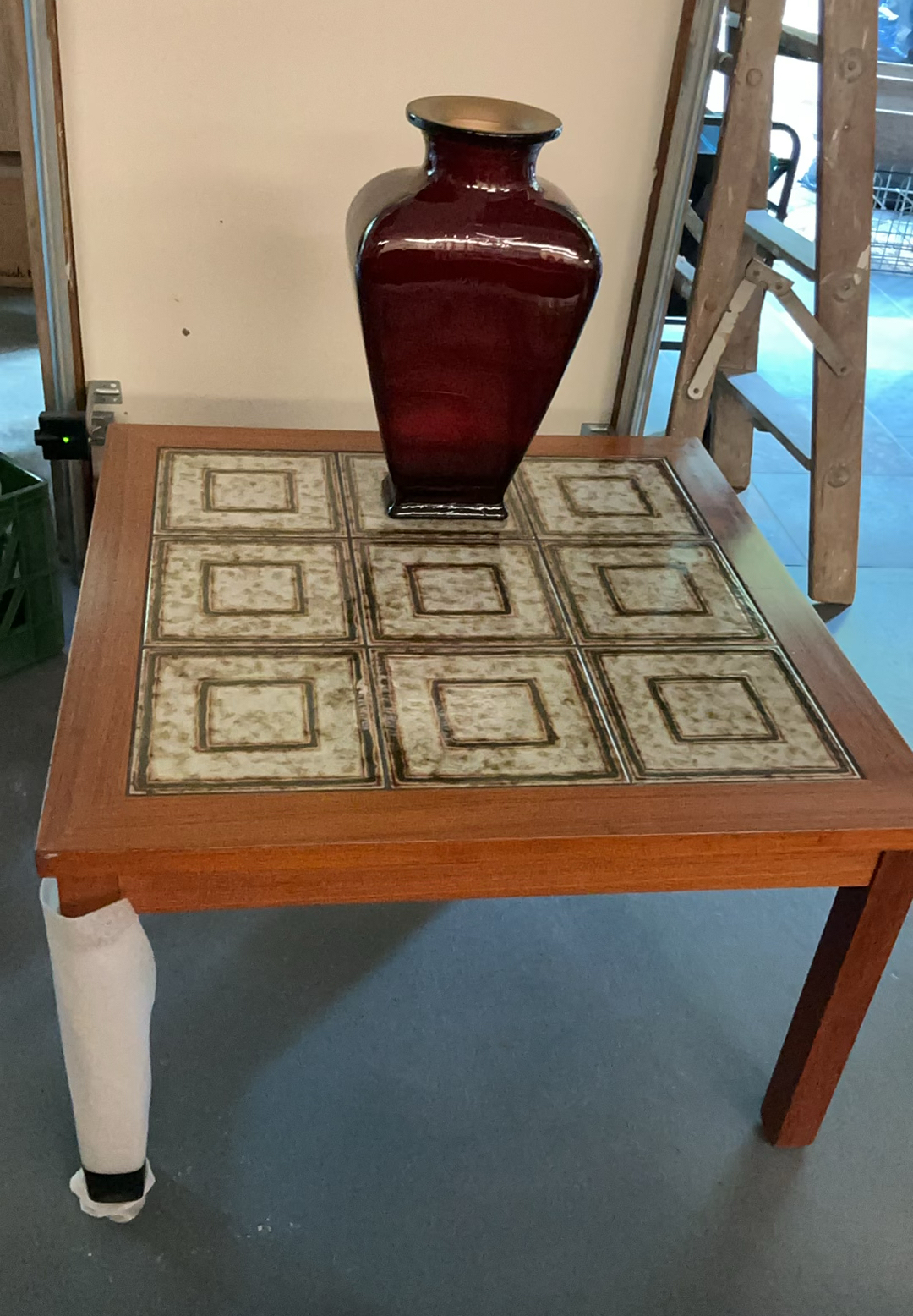 Wood & Tile Square Table, Glass Vase - image 1 of 6