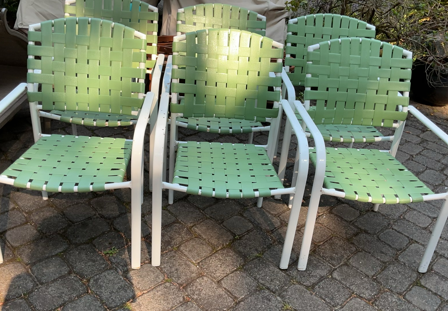 6 White Metal & Green Vinyl Patio Chairs - image 1 of 5