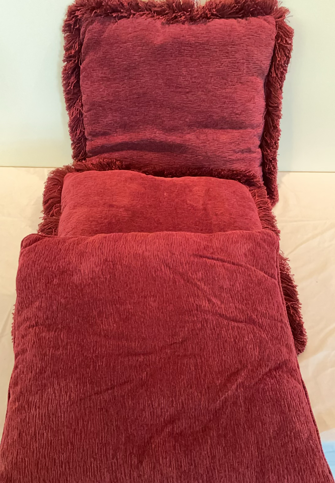 Burgundy velvet cushions with peacock tapestry pillows - image 7 of 7