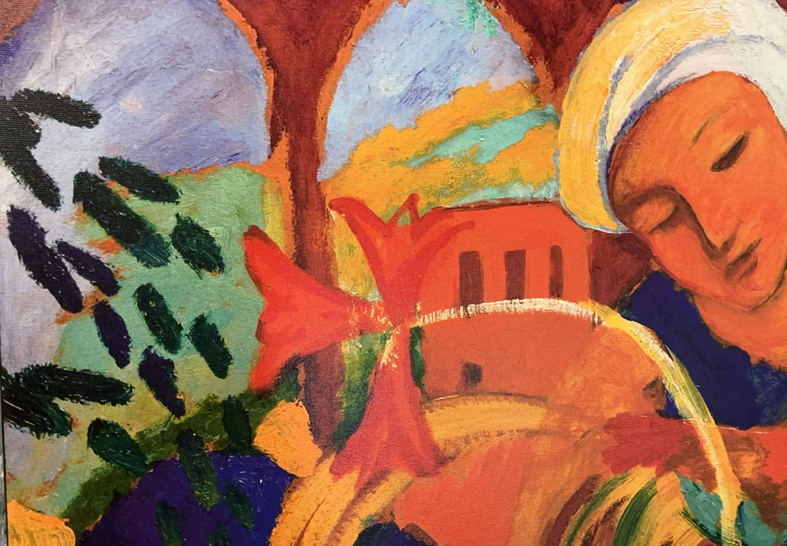 Large Brightly Colorful Canvas of painting titled 'Oriental Woman', by Mackie - image 2 of 7
