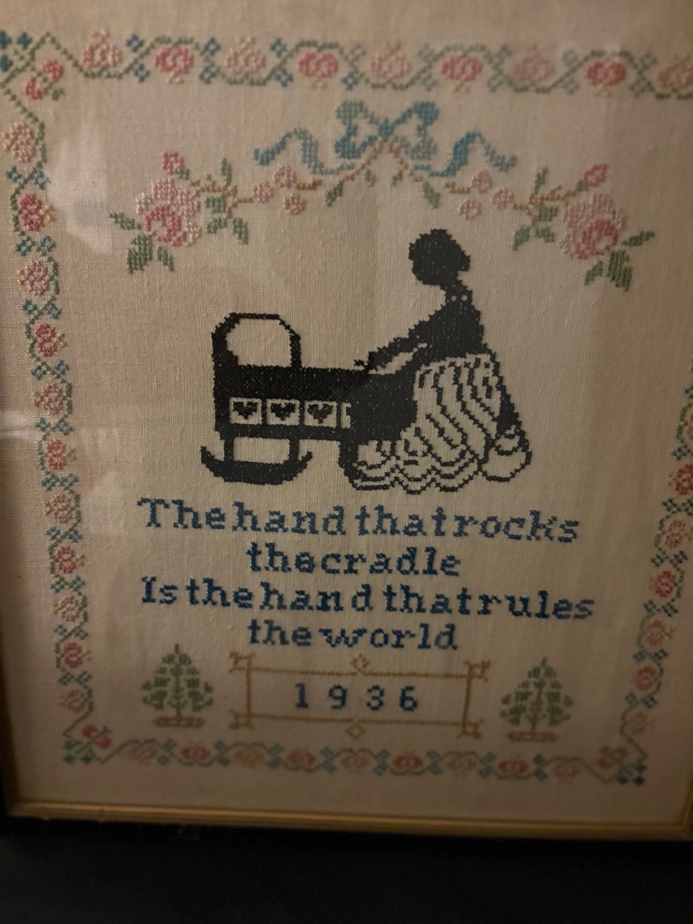 Vintage Cross Stitch Framed Embroidery , 1936 - image 3 of 6