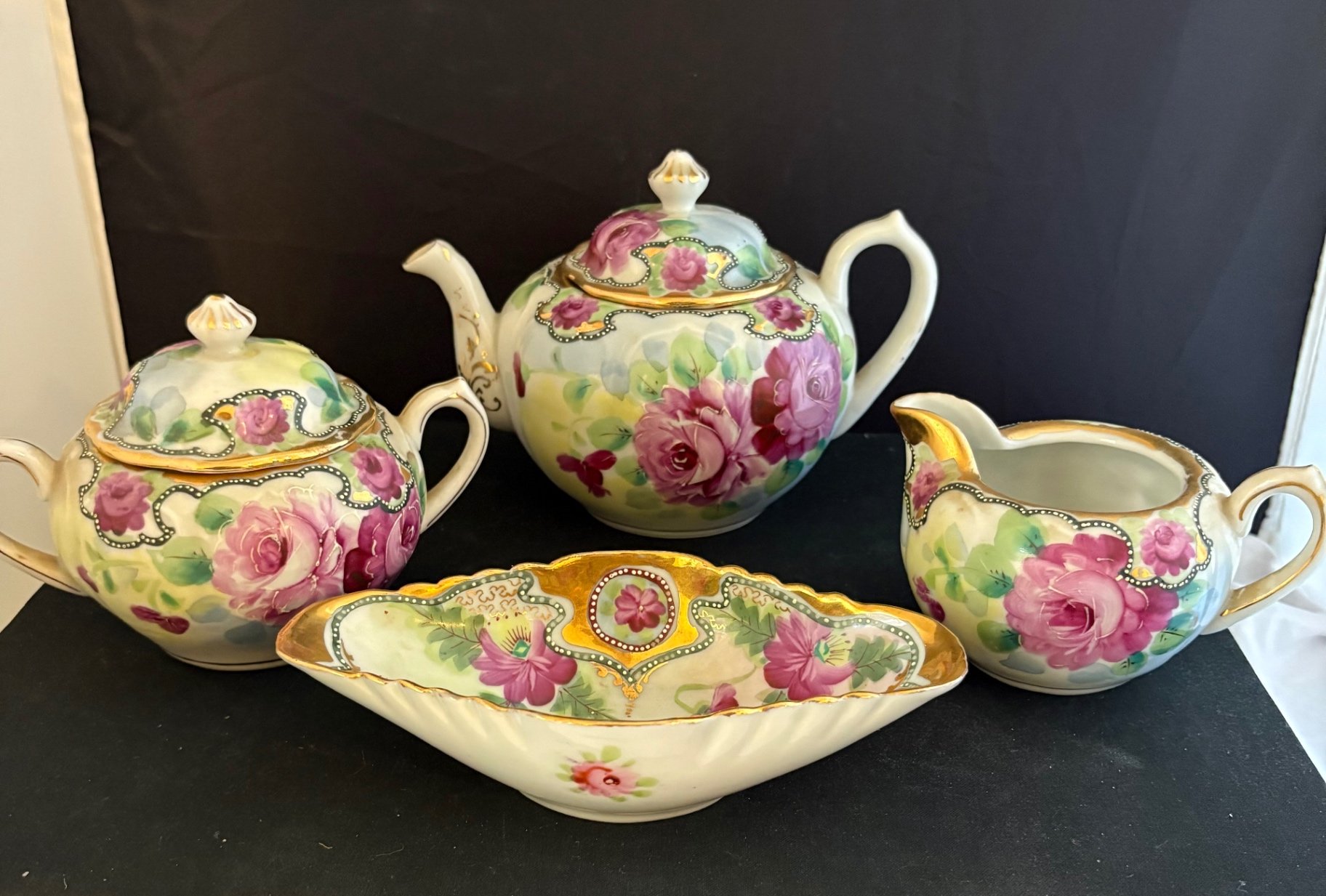 Japanese Nippon Hand Painted Moriage Tea Set+ Serve Bowls  - image 3 of 9