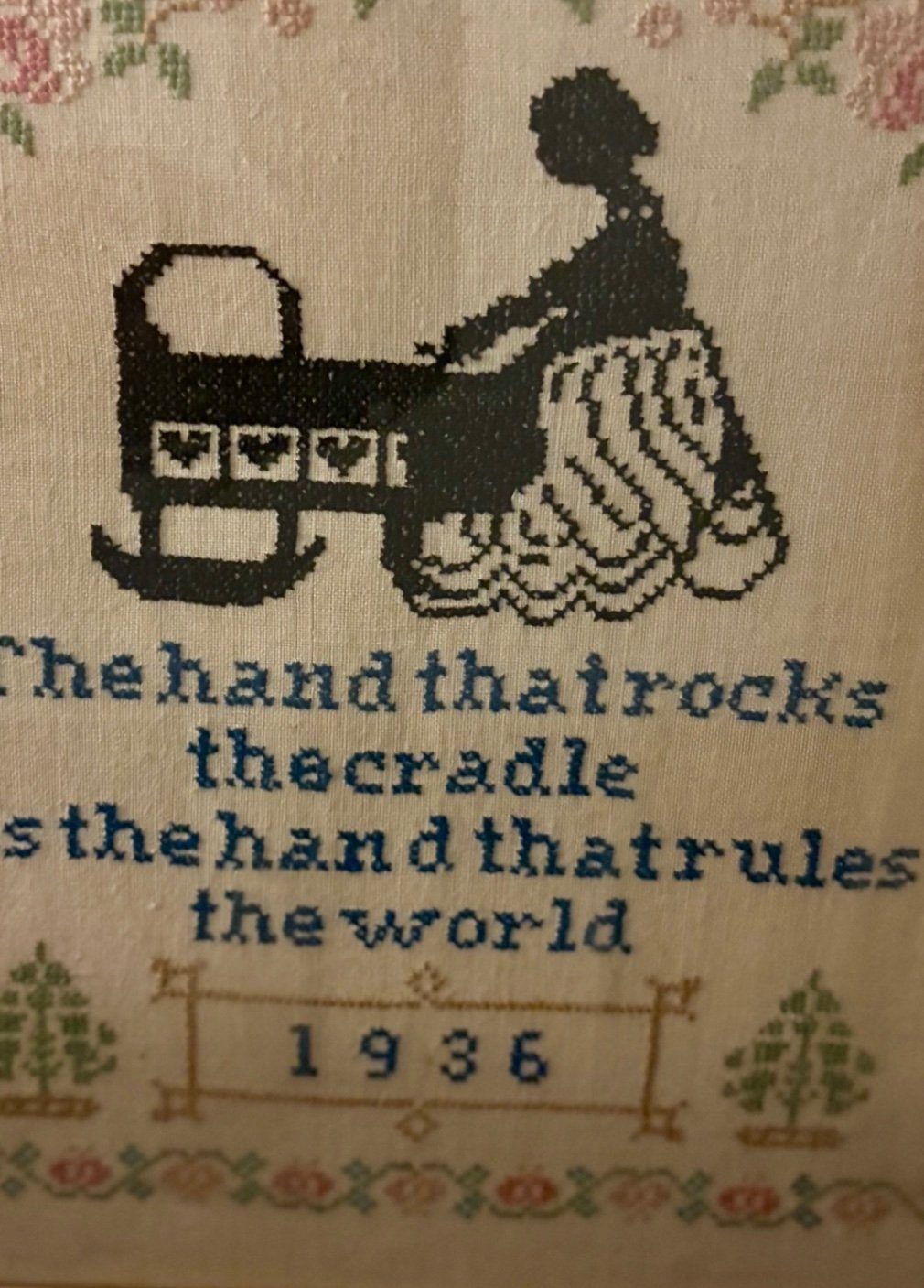 Vintage Cross Stitch Framed Embroidery , 1936 - image 5 of 6