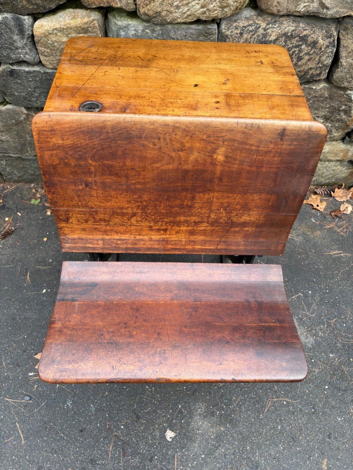 Antique Cast Iron & Wooden Student Desk with Bench - image 5 of 7