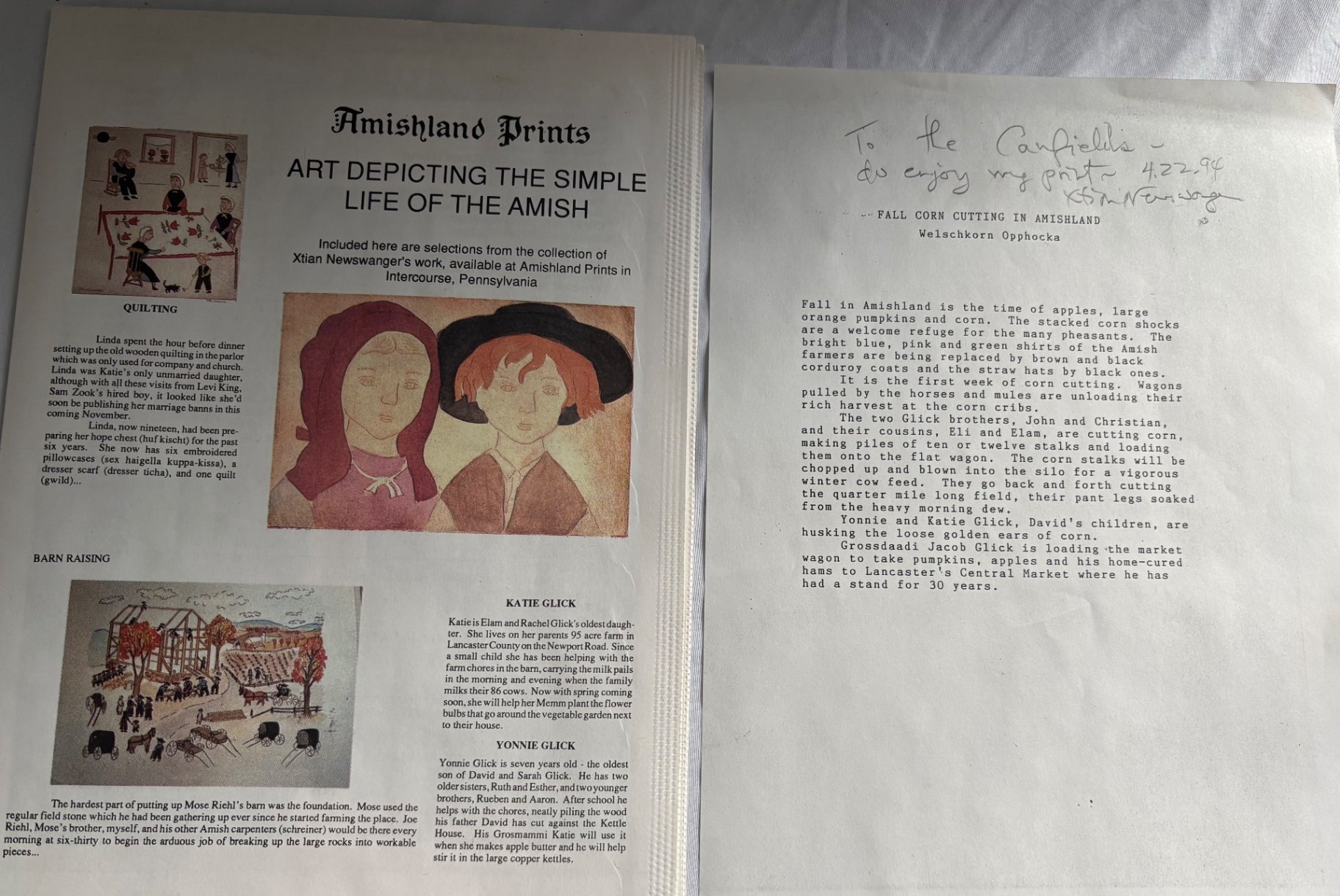 Folk Art Print: Xtian Newswanger titled "Fall - Corn Cutting in Amishland", Xtian Newswanger - image 4 of 7