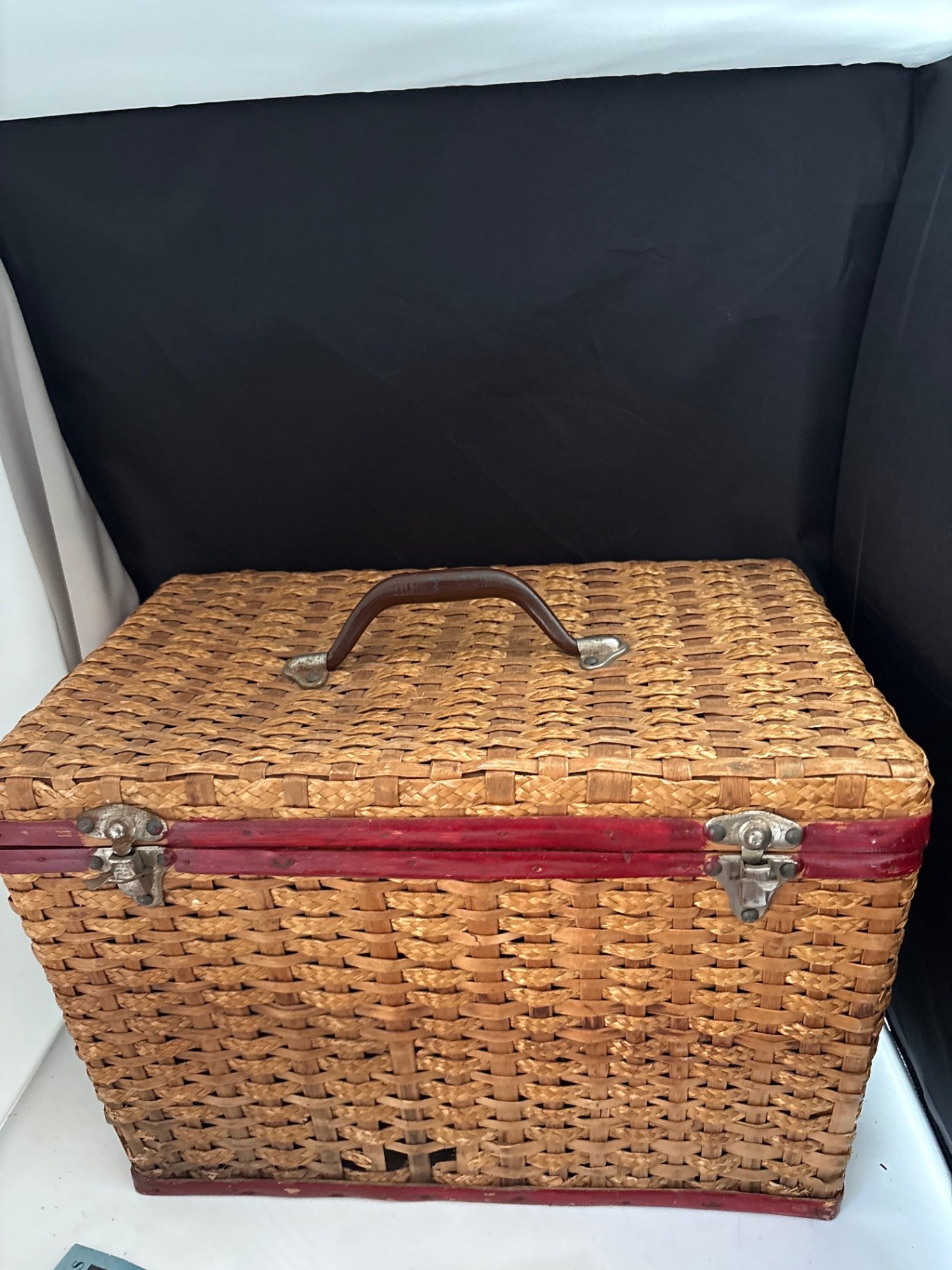 Mid Century Wicker Sewing Box with Sewing Accessories and Tools  - image 2 of 12