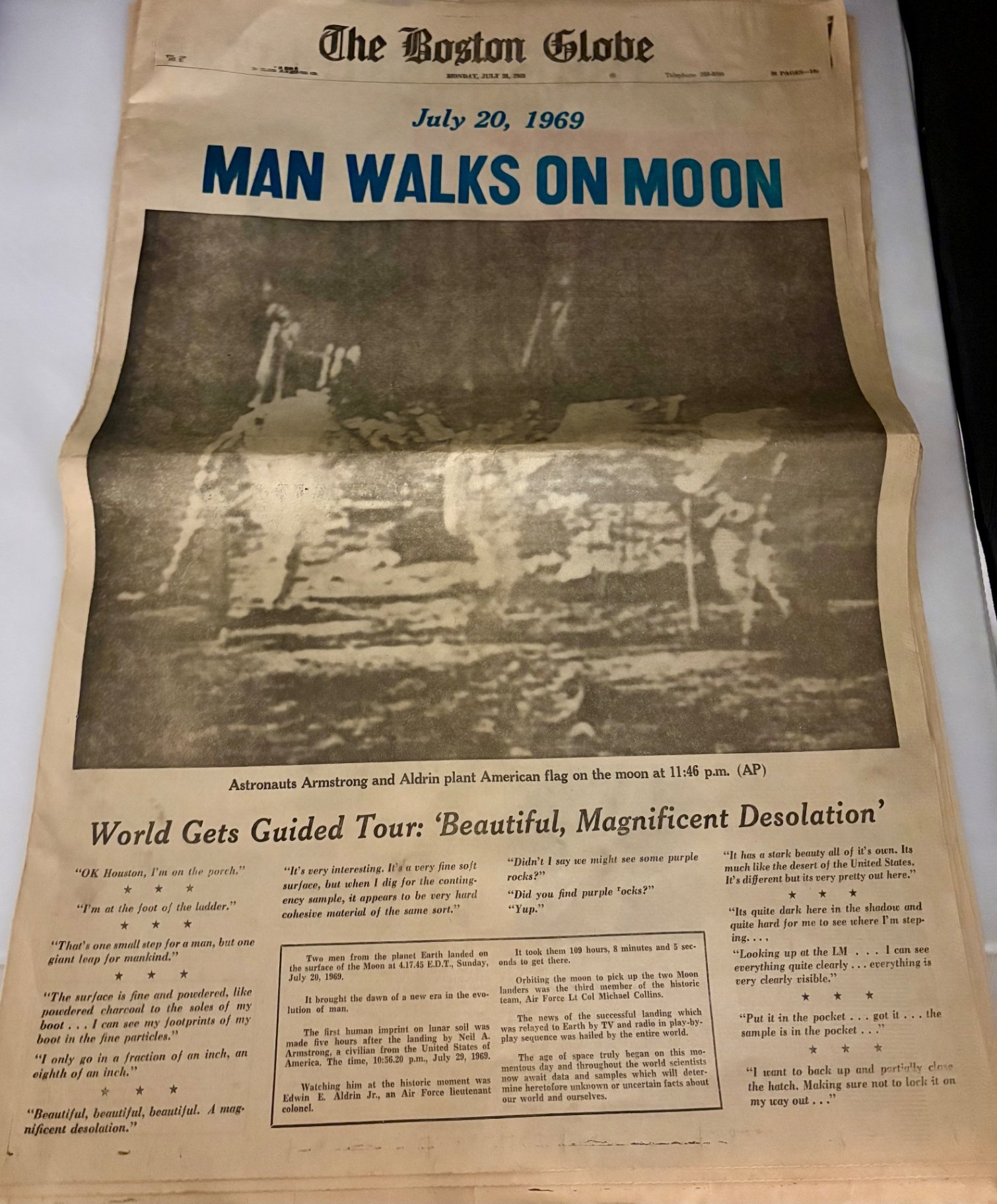 “Man Walks on the Moon” July 21, 1969 Edition of Boston Globe - image 1 of 3