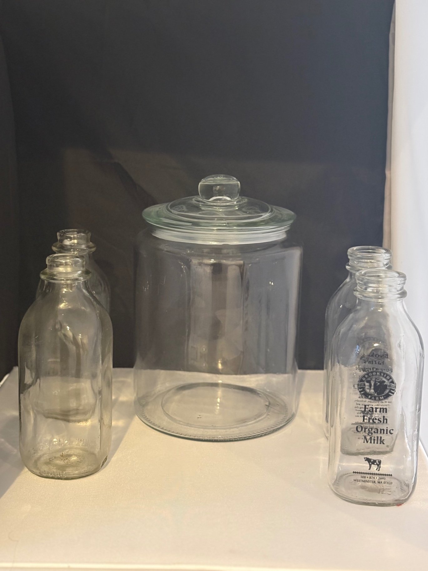 Vintage Farmhouse Milk Bottles and Anchor Hocking Hill Storage Jar - image 1 of 10